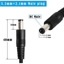 GINTOOYUN 2PCS DC Y Splitter Power Cable 18AWG DC 5.5mm x 2.1mm Male to Dual DC 5.5mm x 2.1mm Male Supply Cable for LED Light Bar, CCTV Security Cameras etc (1FT)