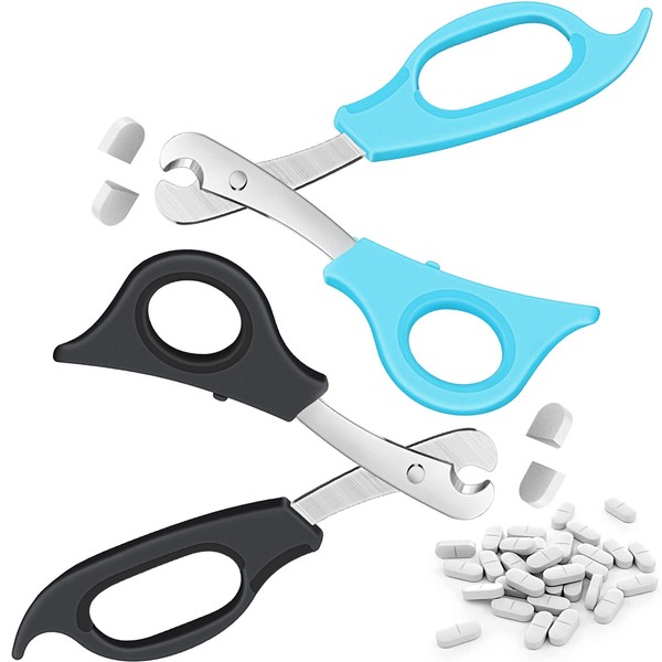 2 Pieces Pill Splitter Scissors Pill Scissors Cutter with Stainless Steel Blade and Ergonomic Handle for Accurate Dosage of Small Large Pills Tablets Vitamins Elderly Kids Pets Travelling Favors
