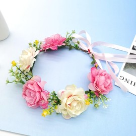 Flower Crown Headband, Delicate Flower Headband Flower Crown with Ribbon for Women Girls