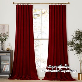 NICETOWN Red Velvet Curtains and Drapes for Bedroom, Home Decor Panels for Home Theatre/Film Room/Stage (Set of 2, Rod Pocket Design, 84 inches Long)