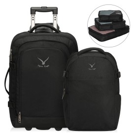 Hynes Eagle Convetible 22'' Rolling Carry on Luggage Detachable Backpack 3pcs Packing Cubes - Black