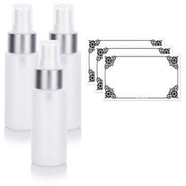 Clear Natural Refillable Plastic Squeeze Bottle with Silver Fine Mist Sprayer - 2 oz (3 Pack) + Labels