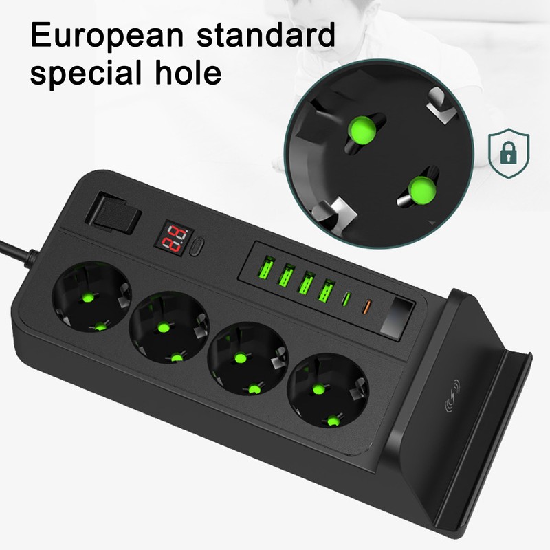 European Power Strip Wireless Charging USB TYPE C 4 Way