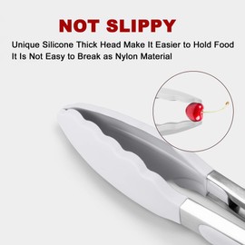 2 Pack Silicone Kitchen Tongs – 9" & 12" Set, Heat Resistant up to 500°F, Non‑Stick Cookware Safe, Wavy Silicone Tips, BPA Free, Locking Clip & Hanging Loop, Light Grey