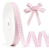 FAKILO Pink Gingham Ribbon 3/8", 25 Yards Pink and White