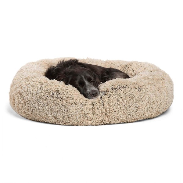 Best Friends by Sheri The Original Calming Donut Cat and Dog Bed in Shag Fur Taupe, Medium 30x30