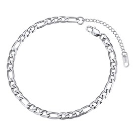 FOCALOOK Stainless Steel Anklets Womans Figaro Chain Ankle Bracelet 6MM Feet Chain Eye Catching Accessories Gifts for Valentines Day