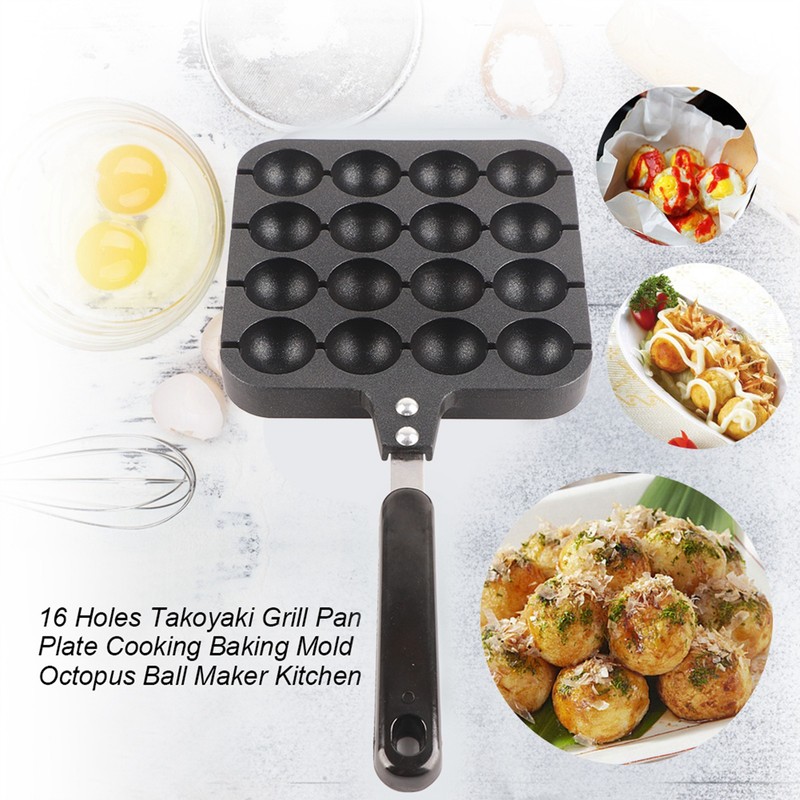 16 Holes Takoyaki Grill Pan Octopus Ball Plate Home Cooking