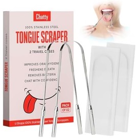 Premium Stainless Steel Tongue Scraper with Travel Cases (Pack of 2), Fresh Breath, Restored Taste, U Shape Cleaner, Essential Kit, Bad Breath Treatment