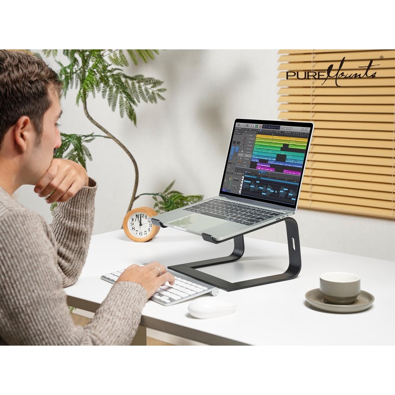 PureMounts Laptop Stand, Ultra-Slim, Ergonomic Aluminium Notebook Holder with Ventilation