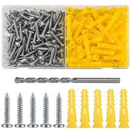 200 Stk Schrauben Dübel Set, Dübelset, Betonschrauben mit Dübel für Gipskarton Trockenbauwand Concrete Rigipswand Betonwand Schwerlastdübel Schrauben Set, mit Bohrer