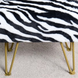 Home Soft Things Zebra Print Faux Fur Vanity Stool Chair Soft Foot Rest Ottoman with Metal Legs - 19"x13"x17"
