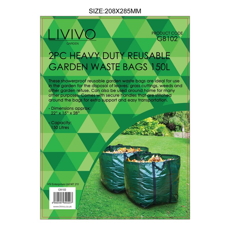 LIVIVO Set of 2 Heavy Duty Reusable 150L Garden Waste