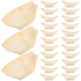 DOITOOL 100pcs Disposable Wooden Boat Natural Pinewood Take Out Trays Sushi Boat Shape Plate Sushi Sashimi Christmas Serving Plate （3.3"×2.4"）