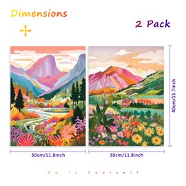 2 Pack Landscape Mountains Paint by Numbers with Rolled Canvas in Colorful Box, DIY Mountains and Flowers Oil Painting Kits for Beginner,Scenery Paint by Number Kit for Home Wall Decor 12X16 Inch.
