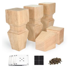 Aiminjey Wooden Furniture Legs, 6 Inch Solid Wood Unfinished Replacement Bun Feet Sofa Couch Chair Ottoman Loveseat Cabinet Legs Set of 4 (6inch- Type 1)