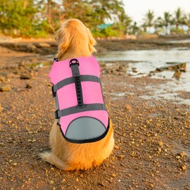 Mklhgty Dog Life Jacket, Reflective Adjustable Dog Life Vest with Rescue Handle for Swimming and Boating, Ripstop Pet Safety Life Preserver for Small, Medium and Large Dogs