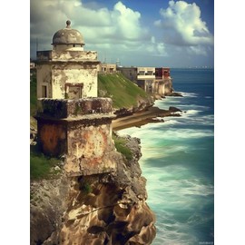 HMDIIMGE Diamond Painting Kits Vintage Scenery in Puerto Rico, 5D DIY Crafts for Adults Diamond Art Kits, Full Drill Round Gem Painting Kit Paint, for Wall Bedroom Decor Birthday Gifts 12x16 inch