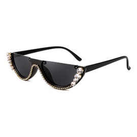FEISEDY Women Crystal Cateye Sunglasses Half Frame Sparkling Trendy Retro Clout Goggles B2975