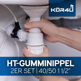 kör4u Set of 2 Siphon Sink Washbasin Seals, 40 x 50 mm, Black, Cuff, Rubber Sleeve, Rubber Nipple for Drain Pipe