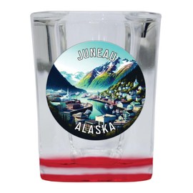 R and R Imports Juneau Alaska Souvenir Destination 2 Ounce Shot Glass Square Red Base Single