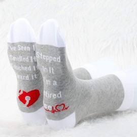 MBMSO 2 Pairs Retired Nurse Socks Funny Nurse Retirement Gifts Socks Novelty Nurse Retired Gifts Nursing Retirement Gifts, 2 Pairs Retired Nurse Socks, Large
