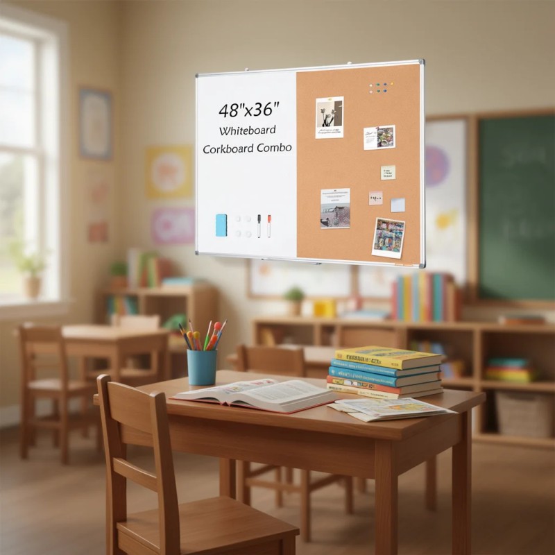 Whiteboard Corkboard Combo 48x36 Aluminum Frame Magnetic For Home School