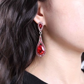 Aneneiceera Vintage Drop Earrings Sapphire Silver Blue Crystal Drop Earrings Blue Rhinestone Earrings Pear Blue CZ Earrings Jewellery for Women and Girls (Blue), Zinc