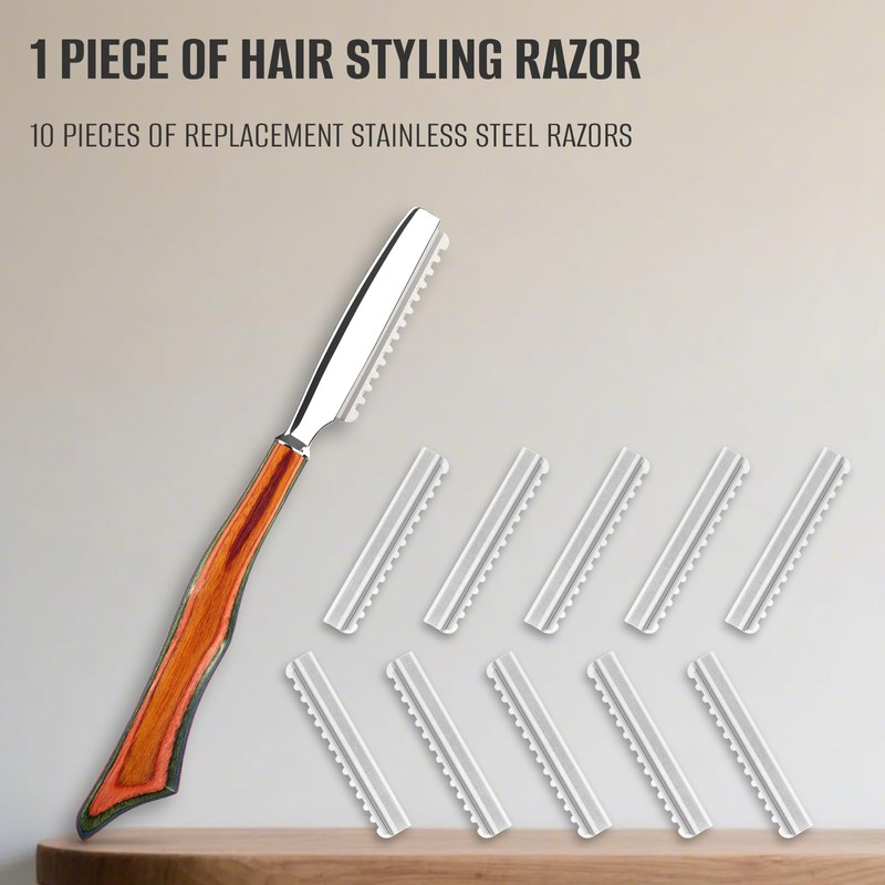 Hair Razors for Cutting, Wood Handle Hair Styling Razors, 10PCS