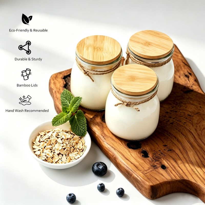 8 Pack Oui Yogurt Jar Lids, Natural Bamboo Wooden Covers
