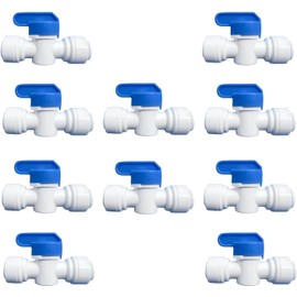 10 pcs Inline Shut Off Ball Valve 3/8 inch OD Tubing&Hose&Pipe Use Plastic Quick Connect Fittings for Water Purifier RODI System