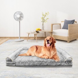 MODCART Orthopedic Dog Bed for Large Dog,Memory Foam XL Extra Large Cat Bed with Stickable Design Waterproof Pet Couch Bed with Washable Removable Cover(44 in,Grey)