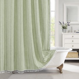 MitoVilla Sage Green Shower Curtain 72 x 78, Boho Farmhouse 78 inch Long Polyester Linen Tassel Ultra Thick Heavy Duty Fabric Shower Curtains for Chic Cottagecore French Rustic Bathroom Decor