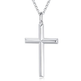 FANCIME Solid 925 Sterling Silver with White Gold-Plated Cross Pendant with Silver Chain for Men Boys Children – Chain Length: 60 cm, Sterling Silver, No Gemstone