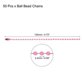 MECCANIXITY Ball Bead Chain Beaded Necklace Chains 5 Inch Adjustable Metal Ball Chains 2.4mm/0.1inch Keychain for Jewelry Making,DIY Craft Projects,Pack of 50(Light Pink)