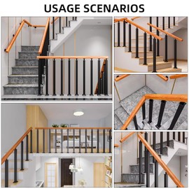 Square Stair Baluster Posts- 270° Adjustable Metal Railing Spindles with Flat Bracket Base and Screws Kits; Black Iron Posts are Suitable for Deck, Balcony, Stair, Indoor and Outdoor Decor