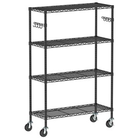 Folews 4-Tier Storage Shelving Unit with Wheels, Metal Rolling Storage Shelves Adjustable Layer Steel Rack Shelf, Wire Shelving Storage for Kitchen Garage Pantry Office, Black (14D x 36W x 57H)
