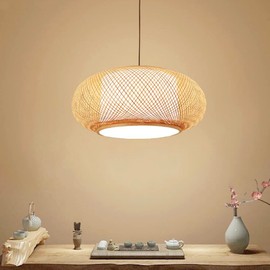 OUKANING 23.5" Bamboo Rattan Ceiling Pendant Light Retro Lantern Hanging Light Fixture, Rustic Woven Light Fixture Creative Decoration Art Lighting for Restaurant, Bedroom, Balcony