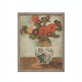 Creative Co-Op Wood Framed Wall Décor with Flowers in Vase Portrait, Multicolor