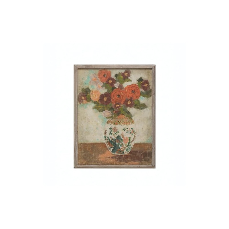 Creative Co-Op Wood Framed Wall Décor with Flowers in Vase