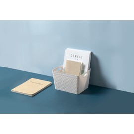 Storage Bin Organizer with Handle | Bathroom and Pantry Organizer, 5 Liter, Set of 4, Off White