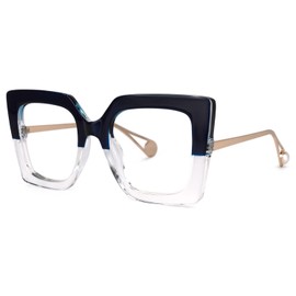 Zeelool Chic Oversized Thick Square Blue Light Blocking Glasses for Women Qatar ZOP01892-10 Blue-White