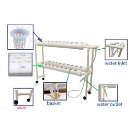 INTBUYING Hydroponic 36 Holes Plant Site Grow Kit Garden System Vegetable Horizonal with Wheel 110V Pump-4 Pipes 2 Layer