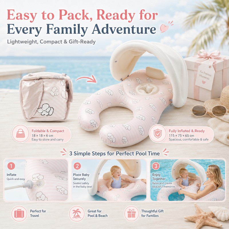 Parent-Child Inflatable Pool Float with Canopy – Double Seat PVC