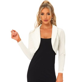 Allegra K Long Sleeve Shrug Top for Women's Lapel Collar Velvet Christmas Open Front Cropped Cardigan X-Small White