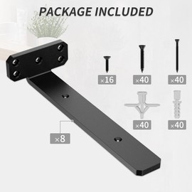 SANKEYTEW 8 Pack - 12 inch Black Hidden L Shelf Bracket (1/5 Inch Thicked) Iron Shelf Brackets, Metal Shelf Bracket, 160 lb. Load Capacity ,DIY Shelving Hidden 90 Degree Right Angle Bracket Design