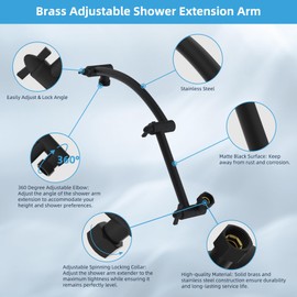Hibbent All Metal cUPC Certified Rain Shower Head, 12'' High Pressure Rainfall Showerhead with 16" Shower Head Extension Arm, Solid Brass Adjustable Shower Arm Extender, fixed Showerheads, Matte Black