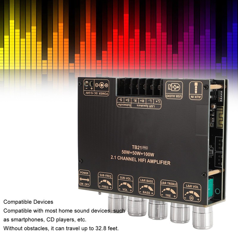 2.1 Channel Bluetooth Power Amplifier Board 50Wx2 Plus 100W Interference