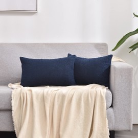 Rythome Set of 2 Cozy Boucle-Like Textured Throw Pillow Covers, Decorative Elegant Lumbar Pillow Cases for Couch Bed and Living Room - 12"x20", Navy Blue