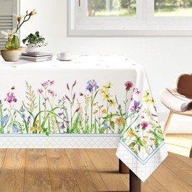 Arquiel Tablecloth Wild Flowers, Tablecloths Washable Rectangular Tablecloth Spring Leaves Tablecloth for Home Kitchen Dining Room Party Decoration (152 x 213 cm)